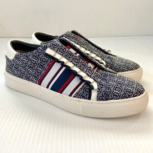 Tory Burch Sport Gemini Link Jacquard Slip On Ruffle Sneaker Navy Blue Womens 9M